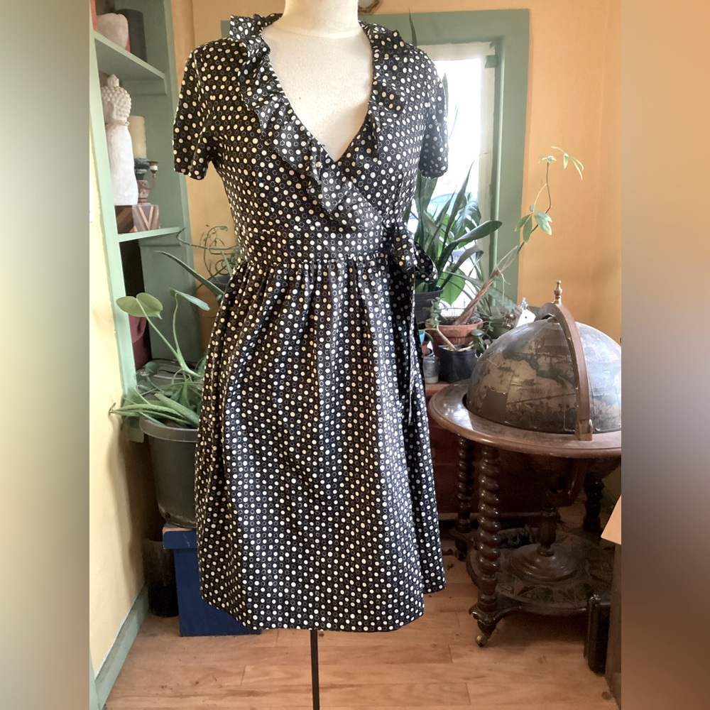 J Crew 100% Silk Polka Dot Dress w Ruffle size 4